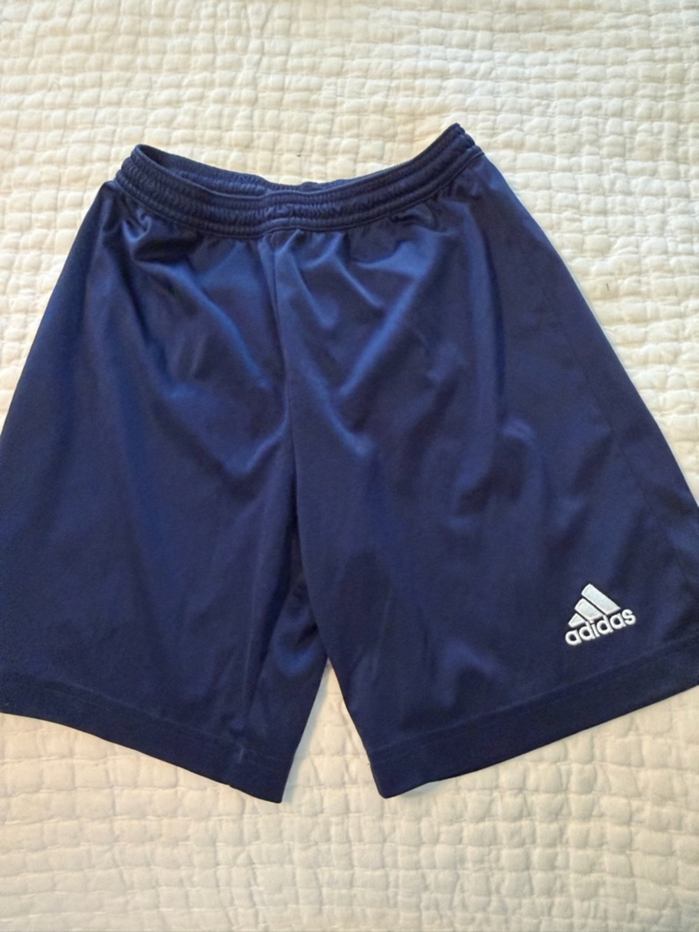 adidas Boys Dark Blue Athletic Shorts with White Logo